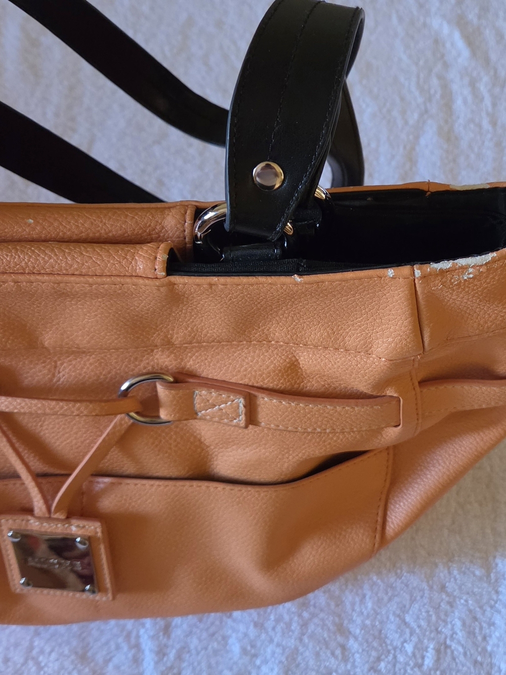 MICHE Orange Faux Leather Tote Bag with Black Handles - Picture 6 of 8